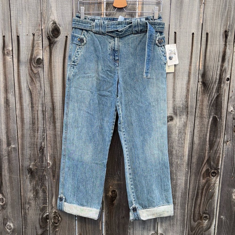 Jones New York Vintage  Medium Wash Belted Waist Cropped Jeans Size 4